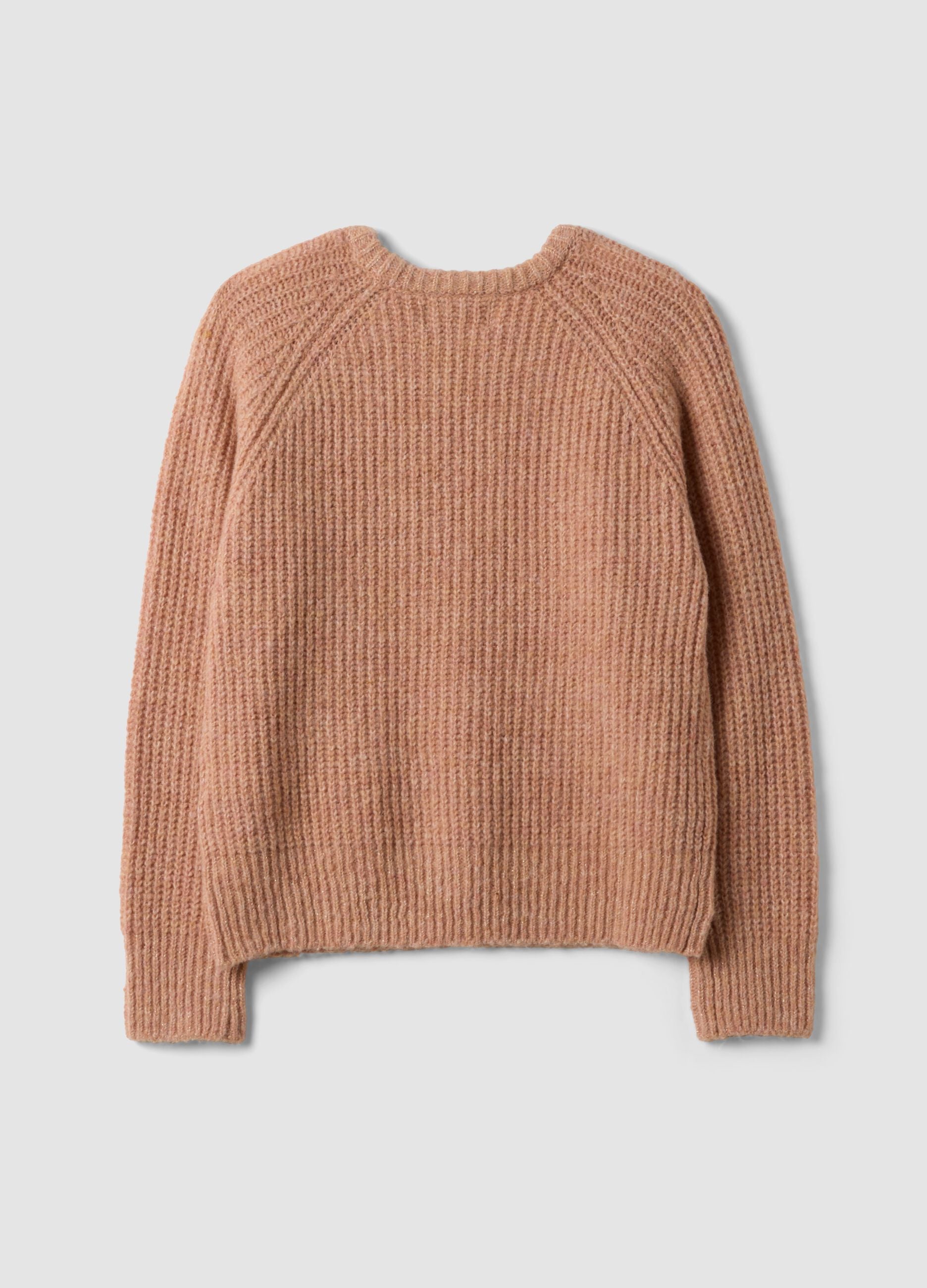 Rosa Rippstrickpullover aus elastischer Wolle, Regular Fit