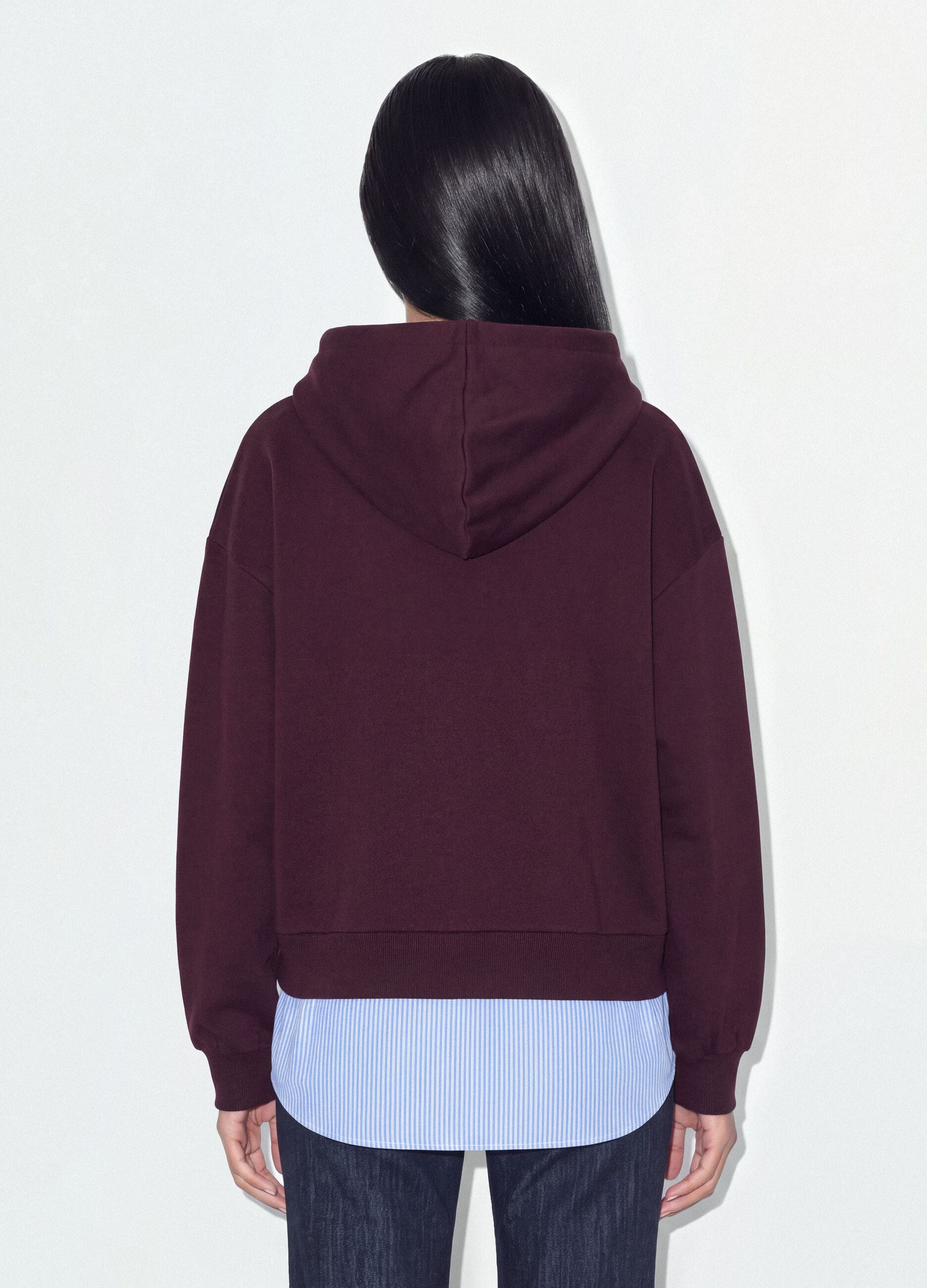 Felpa viola in misto cotone con cappuccio e finta camicia