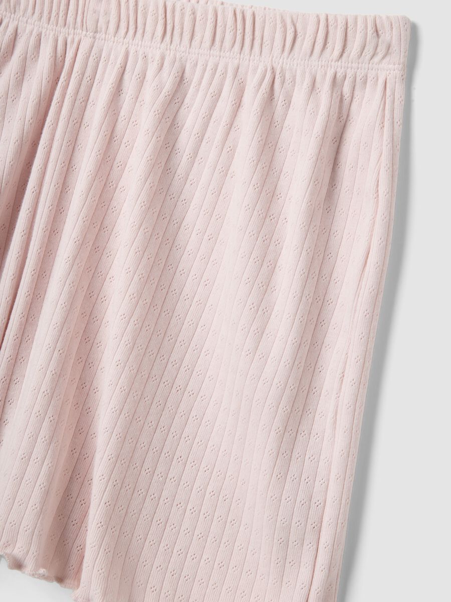 Pink pure cotton regular fit pyjama shorts with gathered edges_5