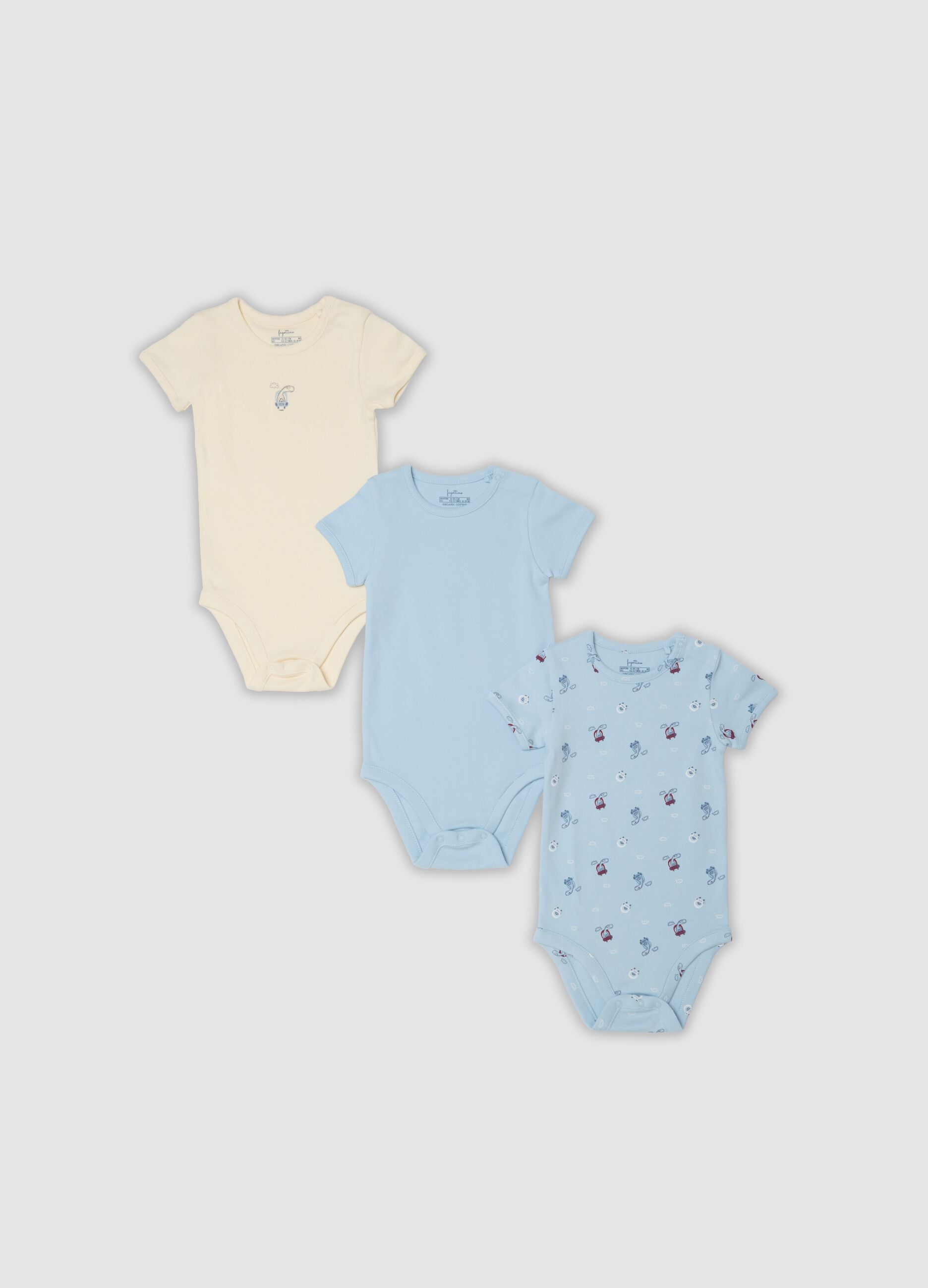Pack de 3 bodies multicolor em algod&atilde;o org&acirc;nico puro para beb&eacute; e crian&ccedil;a pequena