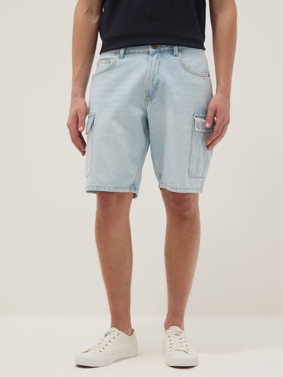 Regular fit azure denim pure cotton Bermuda shorts_2