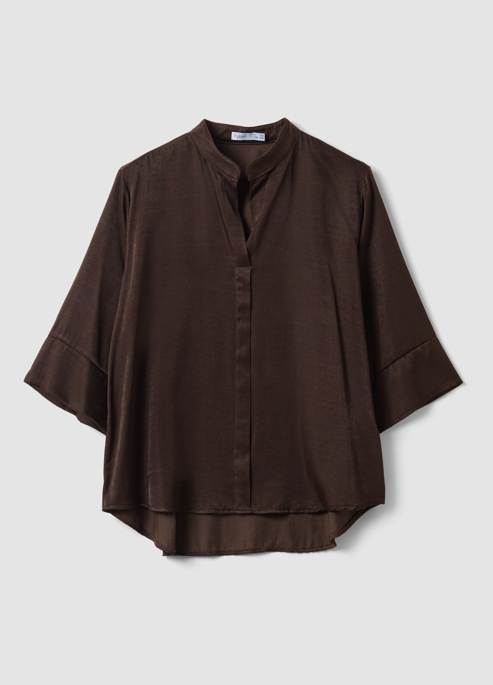 Blusa marrone in misto viscosa regular fit con collo coreano