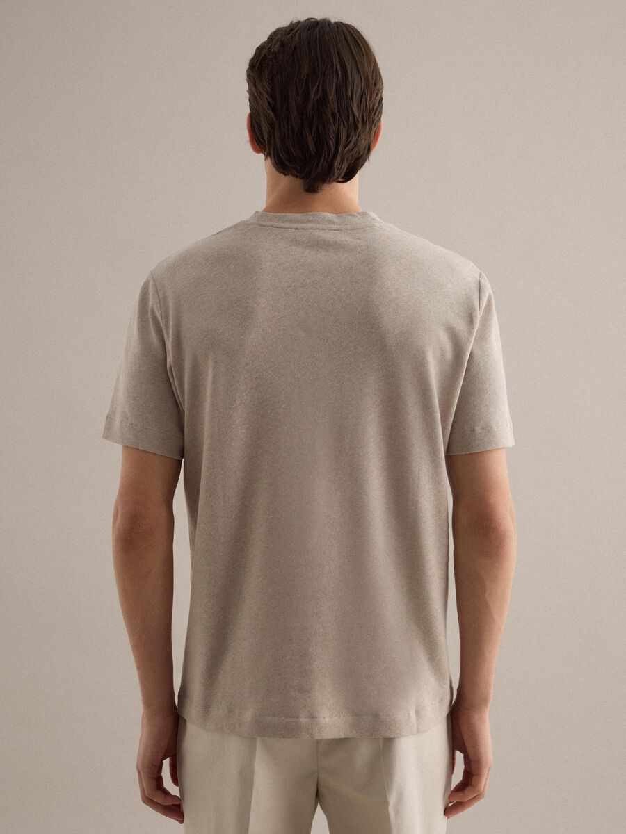 Beige linen-cotton blend regular fit t-shirt_3