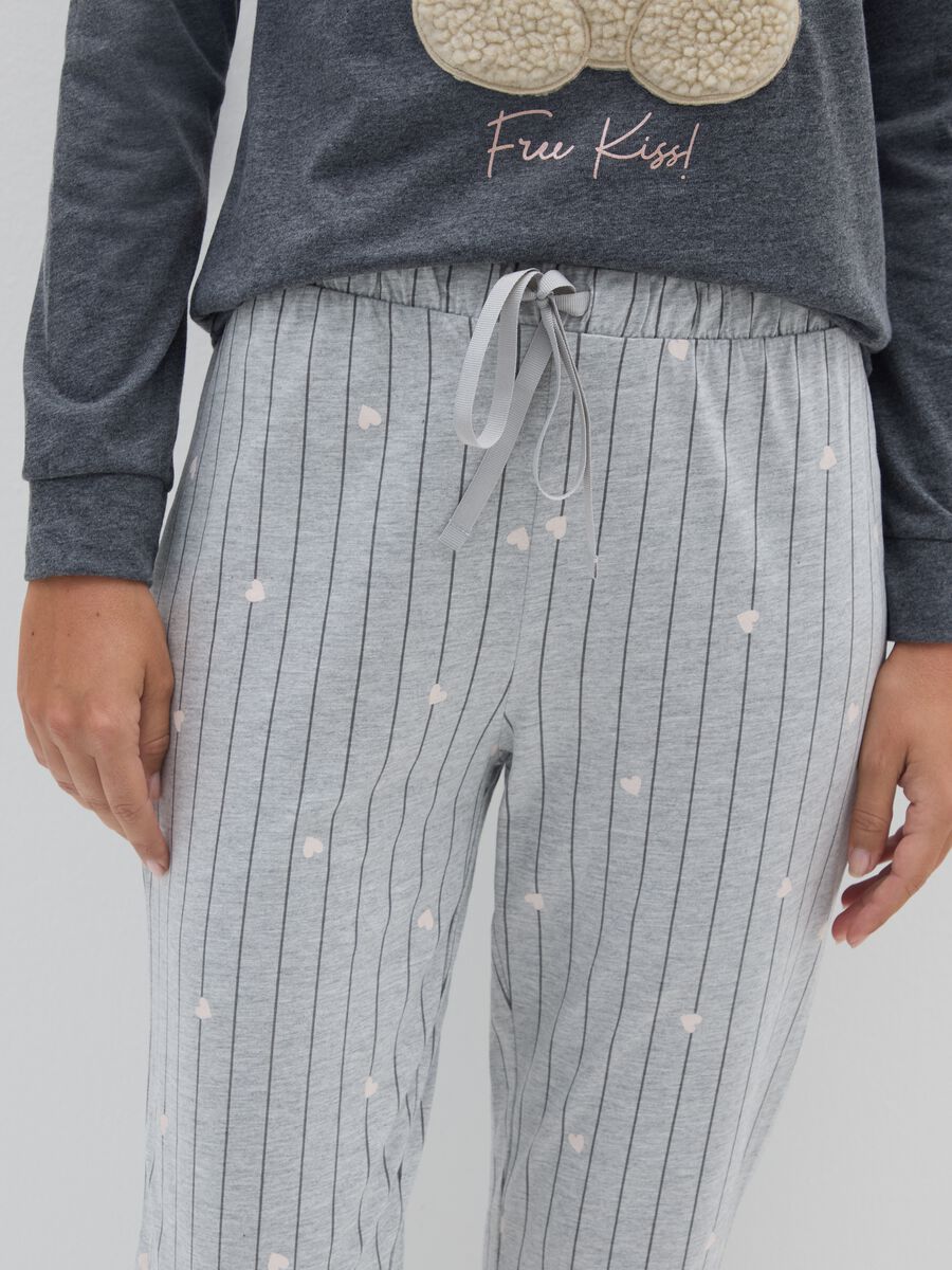 Grey striped regular fit pyjamas with print_3