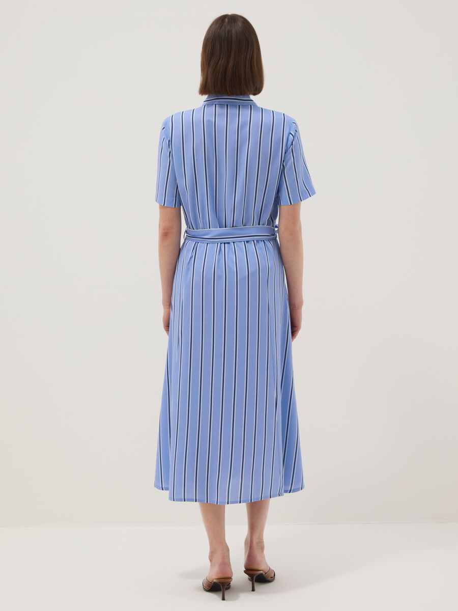 Pure viscose multicolour striped regular fit dress with belt_2