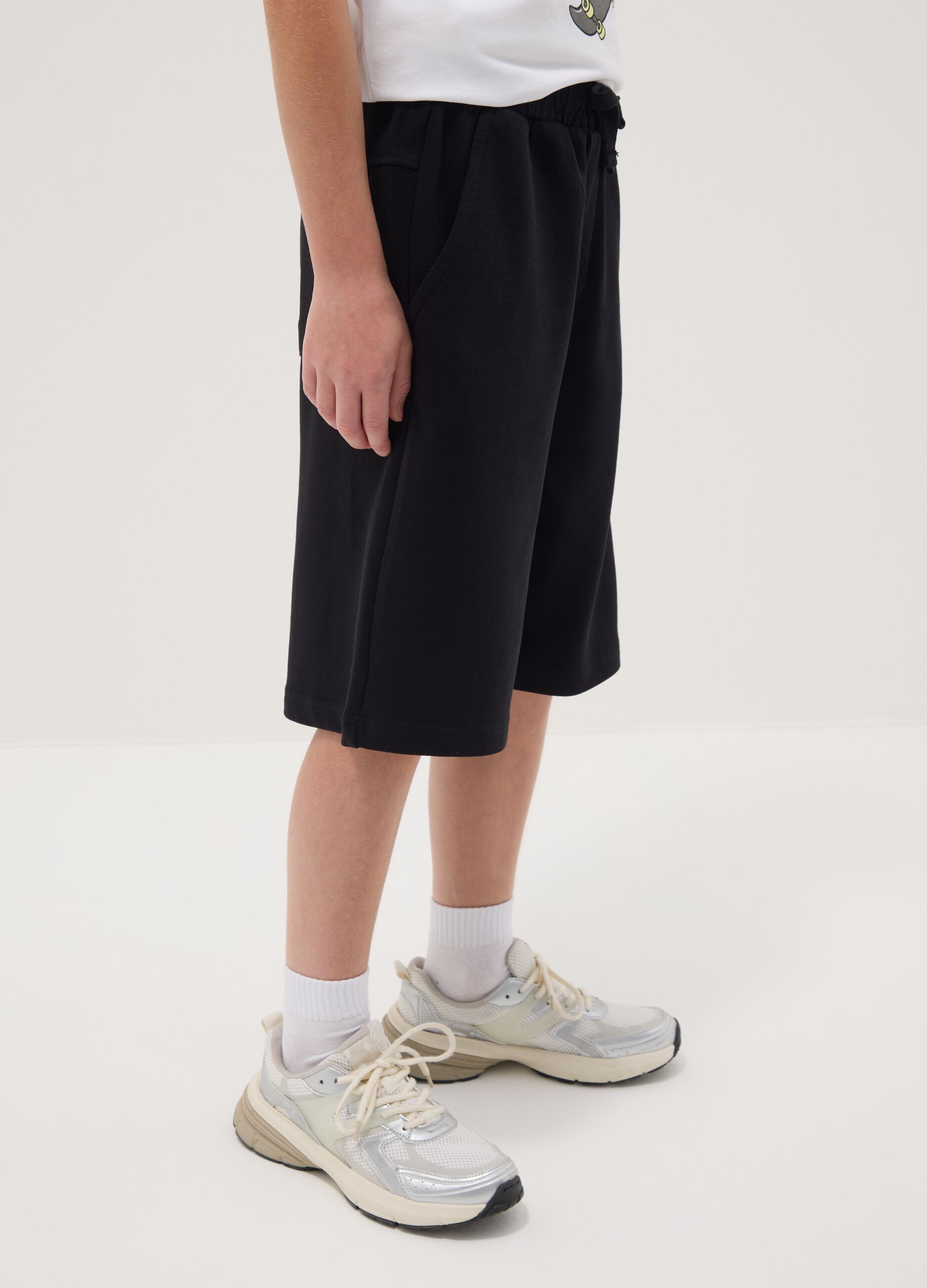 Boys' black pure cotton shorts, relaxed fit