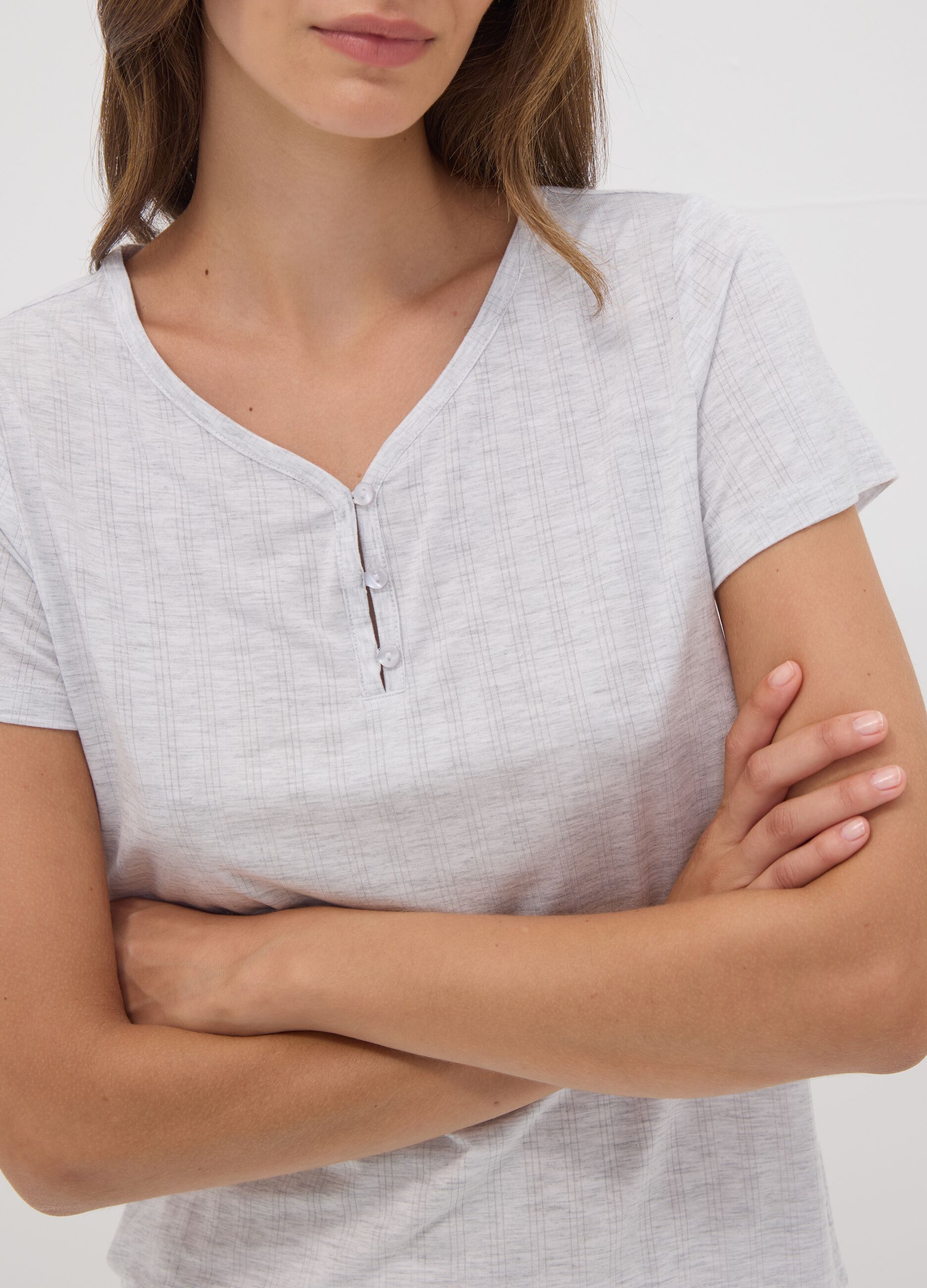 Grey stretch viscose V-neck pyjama top