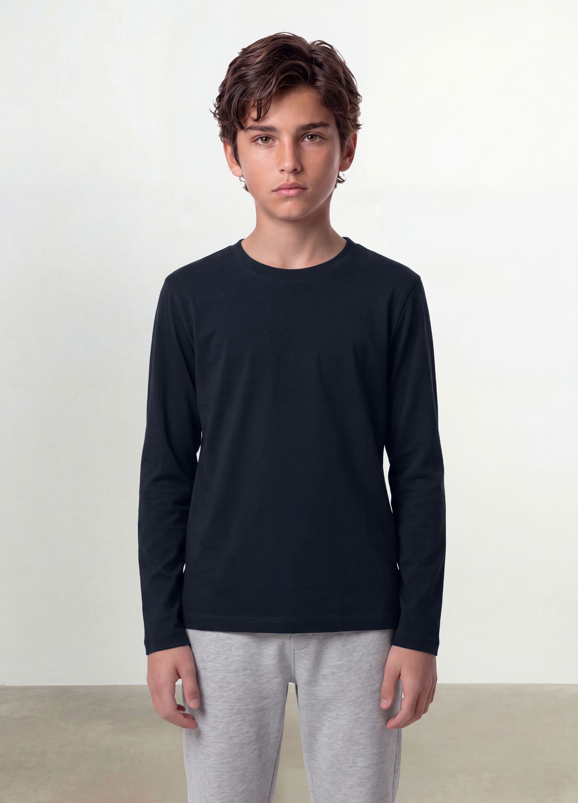 Blue long-sleeved pure organic cotton regular fit T-shirt for boys