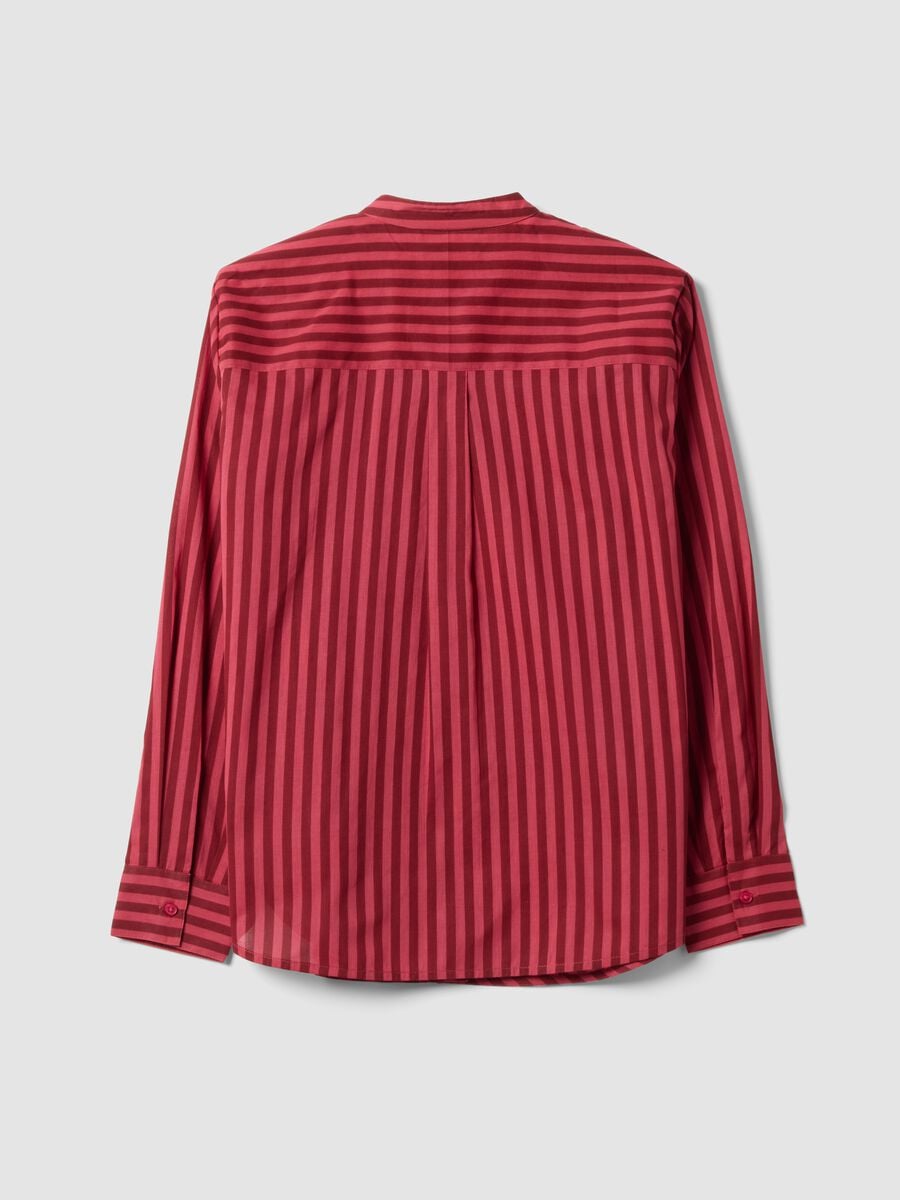 Camicia rossa in puro cotone a righe con collo alla coreana regular fit_2