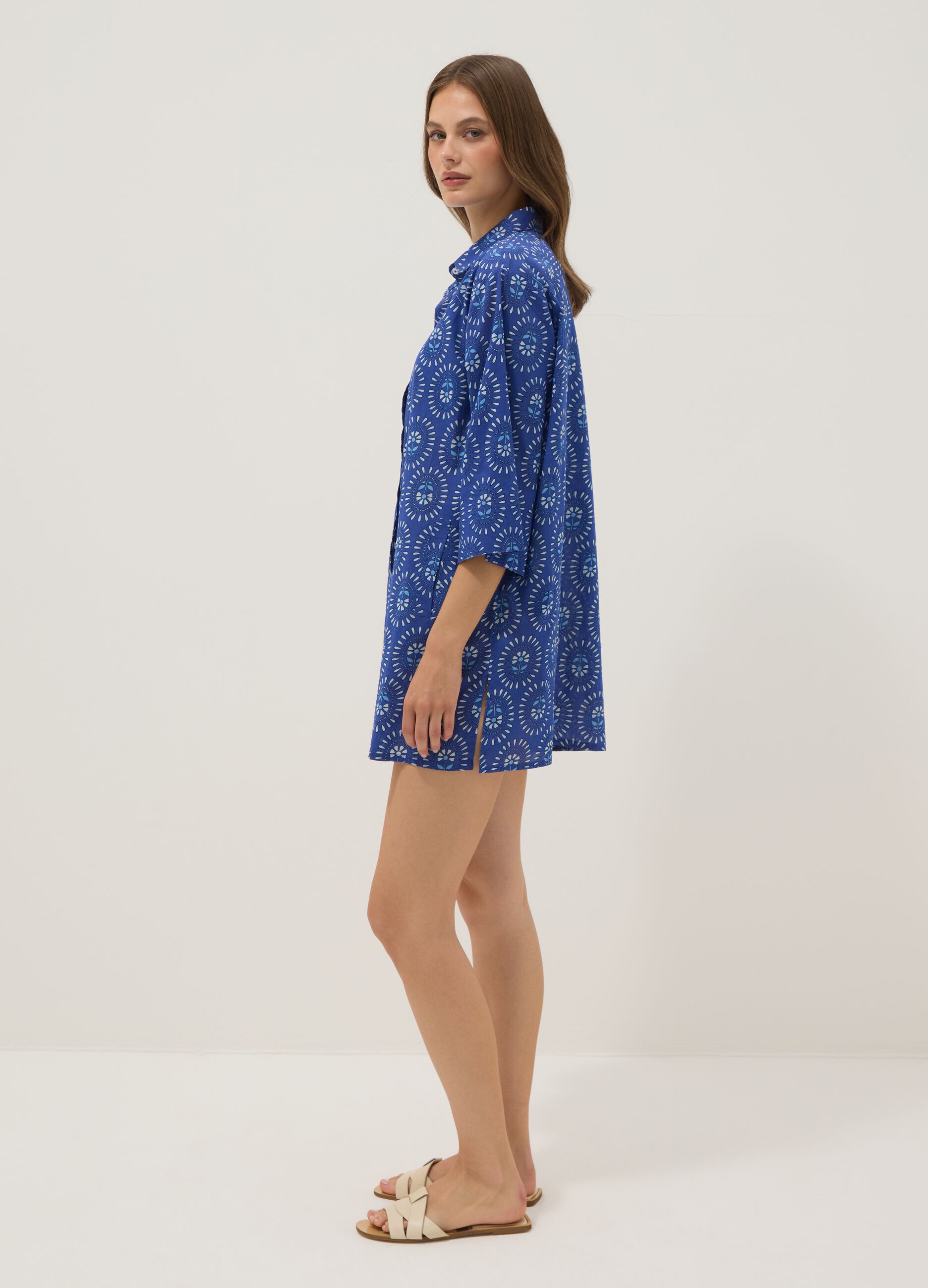 Blue pure cotton patterned kaftan