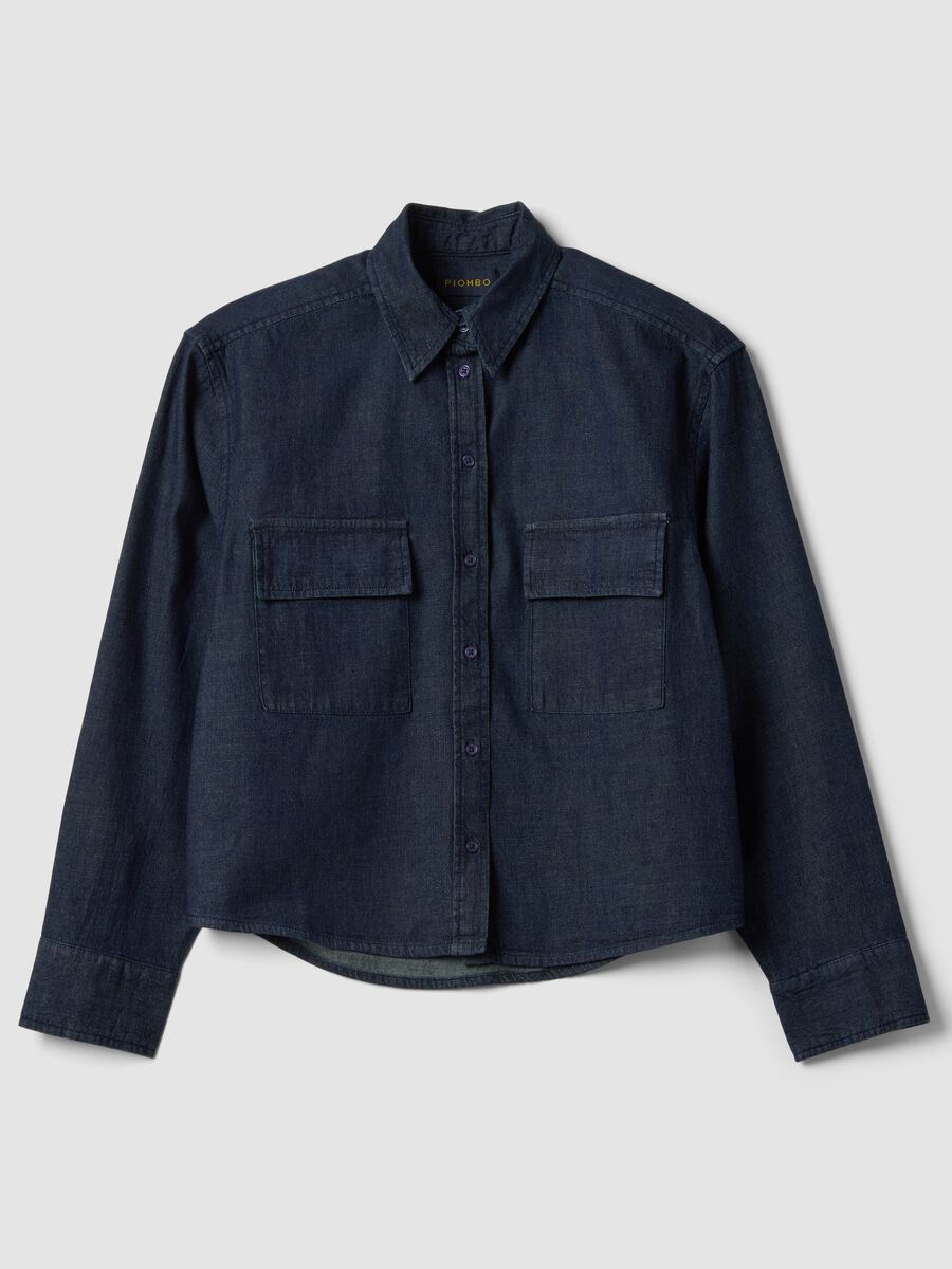 Blue regular-fit denim pure cotton shirt_4