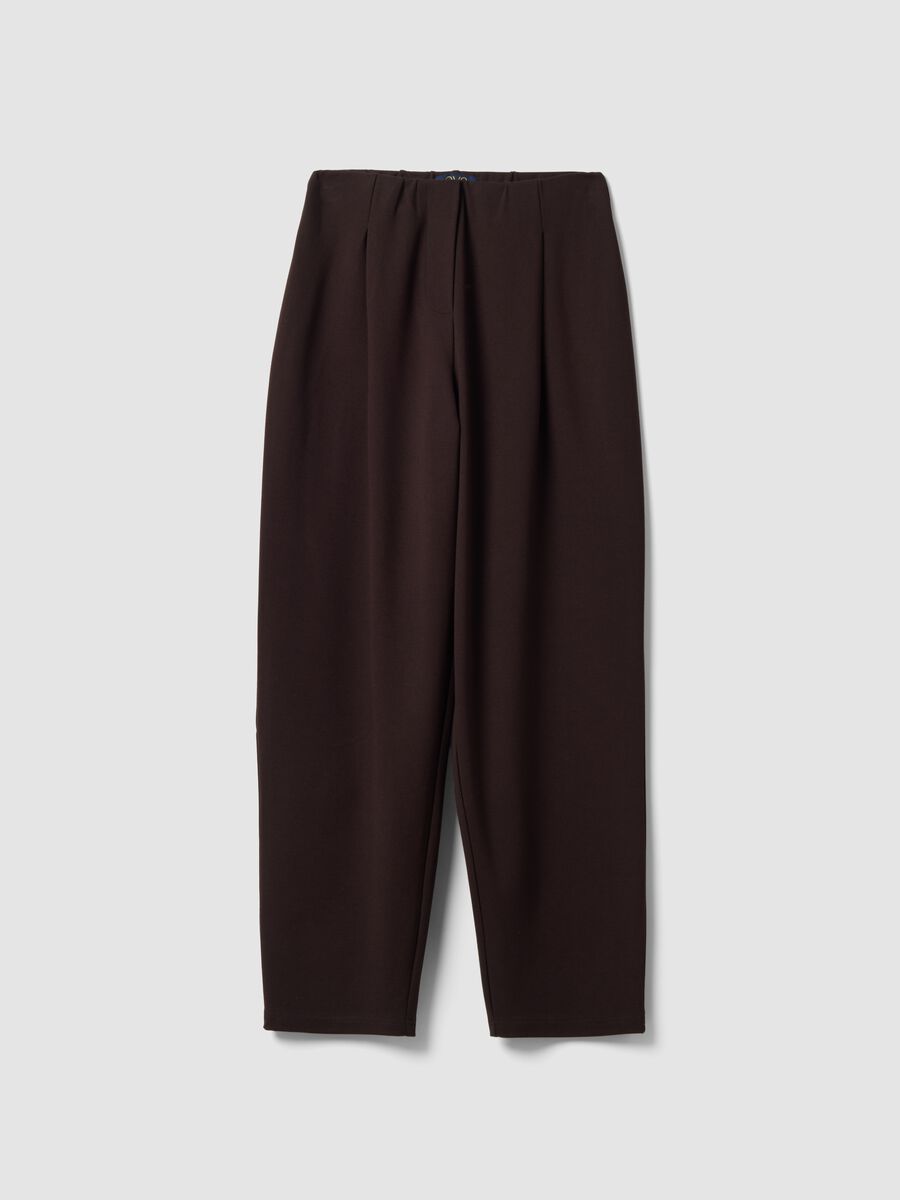 Braune Joggerhose aus elastischem Viskose-Milanojersey im Barrel Fit_4
