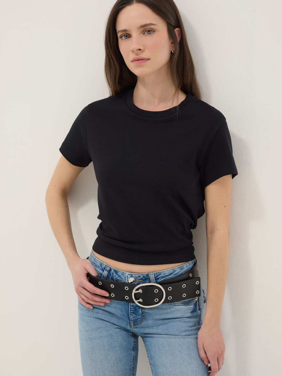 Schwarz Regular Fit T-Shirt aus reiner Baumwolle_0