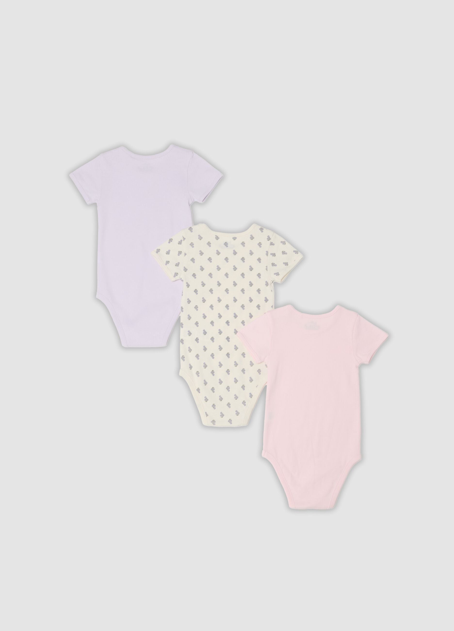 Multicoloured 3-pack of pure organic cotton bodysuits for baby girls