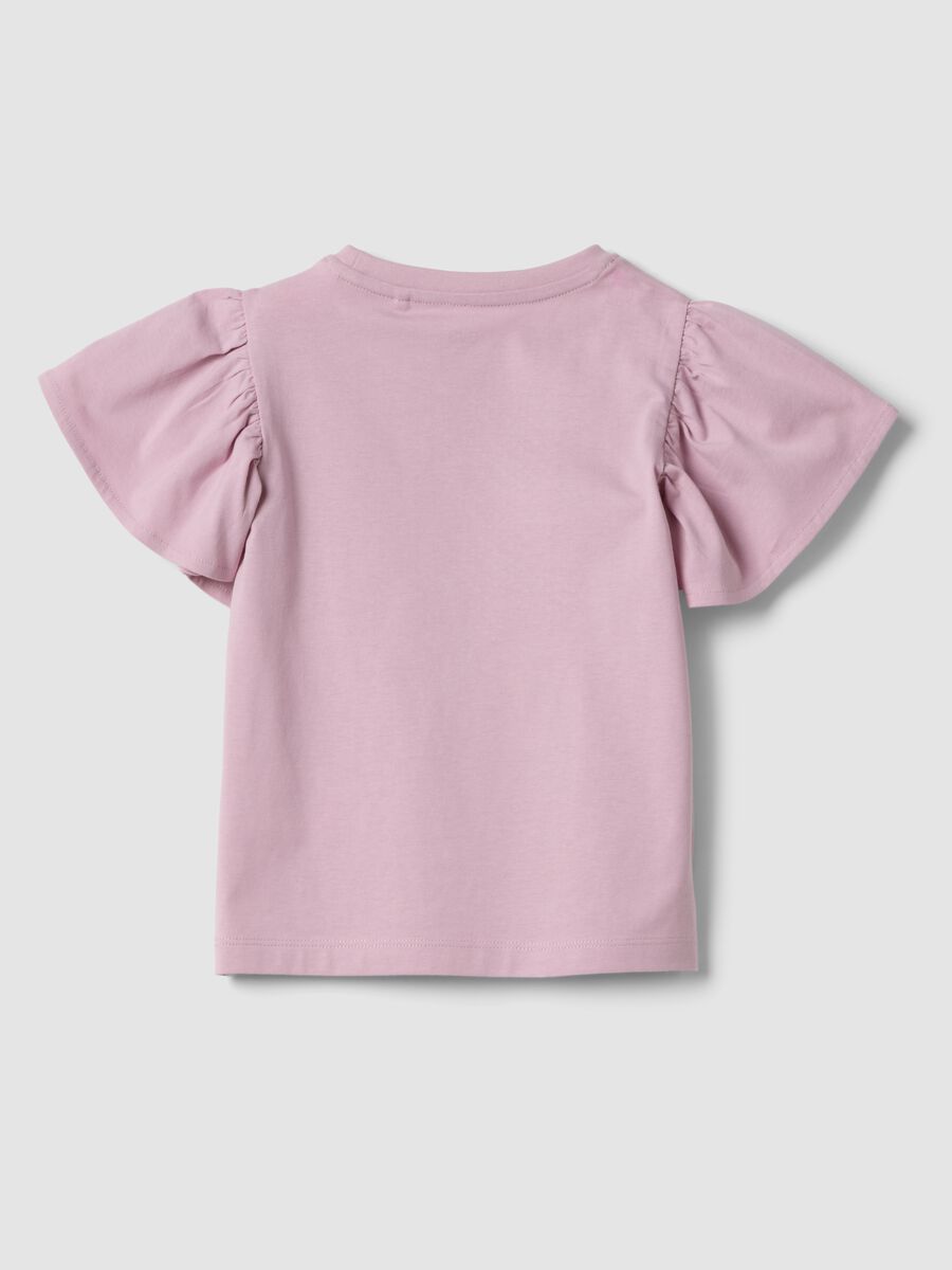 Girls&rsquo; pink pure cotton T-shirt with frill sleeves and rhinestones_1