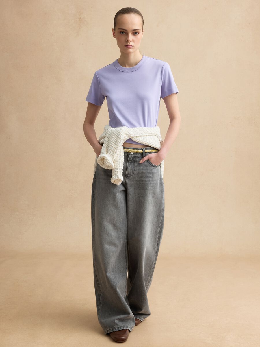 Purple short-sleeved cotton blend T-shirt regular fit_2