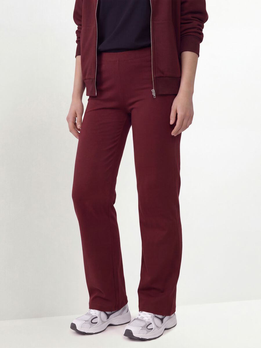 Red flared leggings in stretch cotton_1