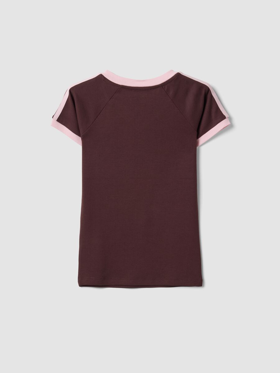 Brown pure cotton V-neck T-shirt with front print_2