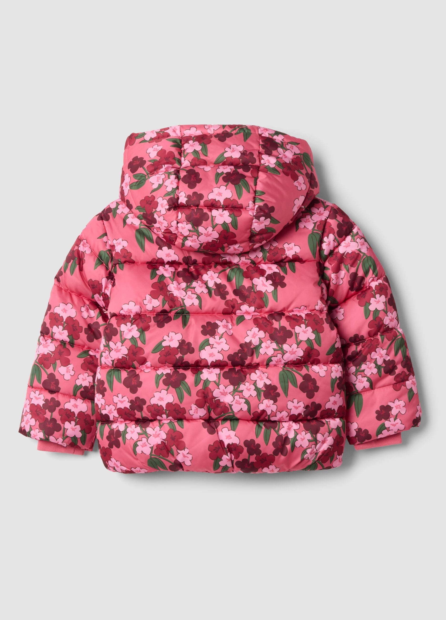 Mehrfarbige, gepolsterte M&auml;dchenjacke mit Blumenmuster und abnehmbarer Kapuze