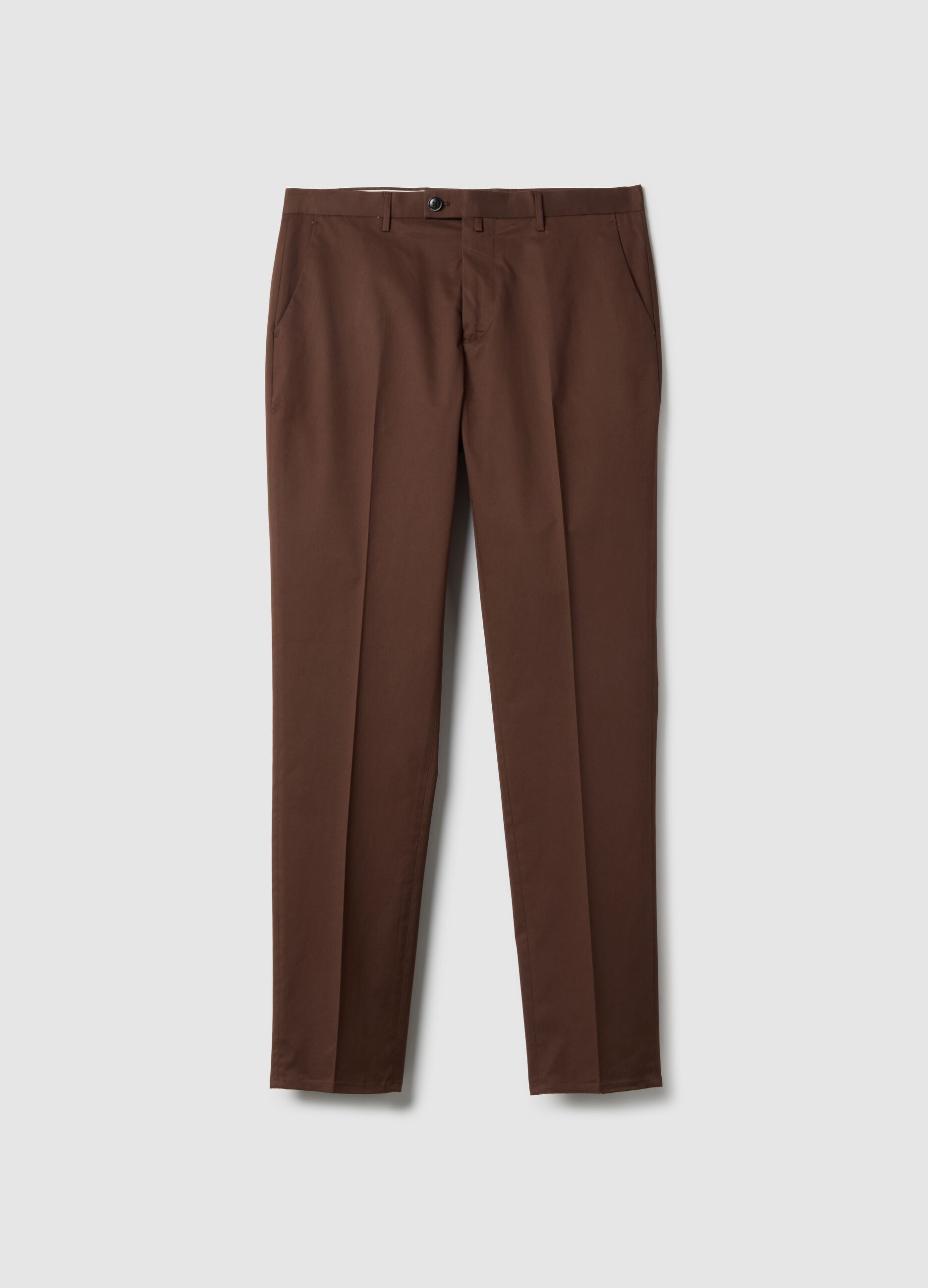 Brown regular fit stretch cotton trousers