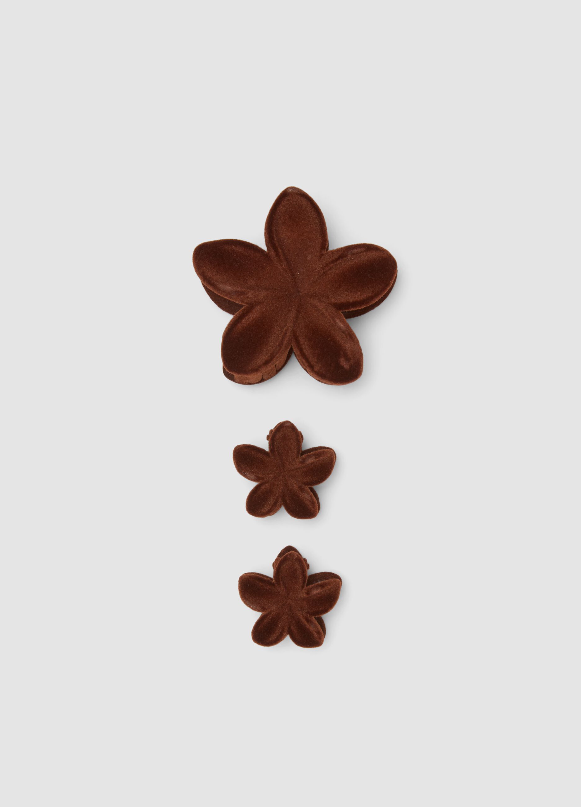 Set brauner Haarclips in Blumenform mit Samt-Effekt