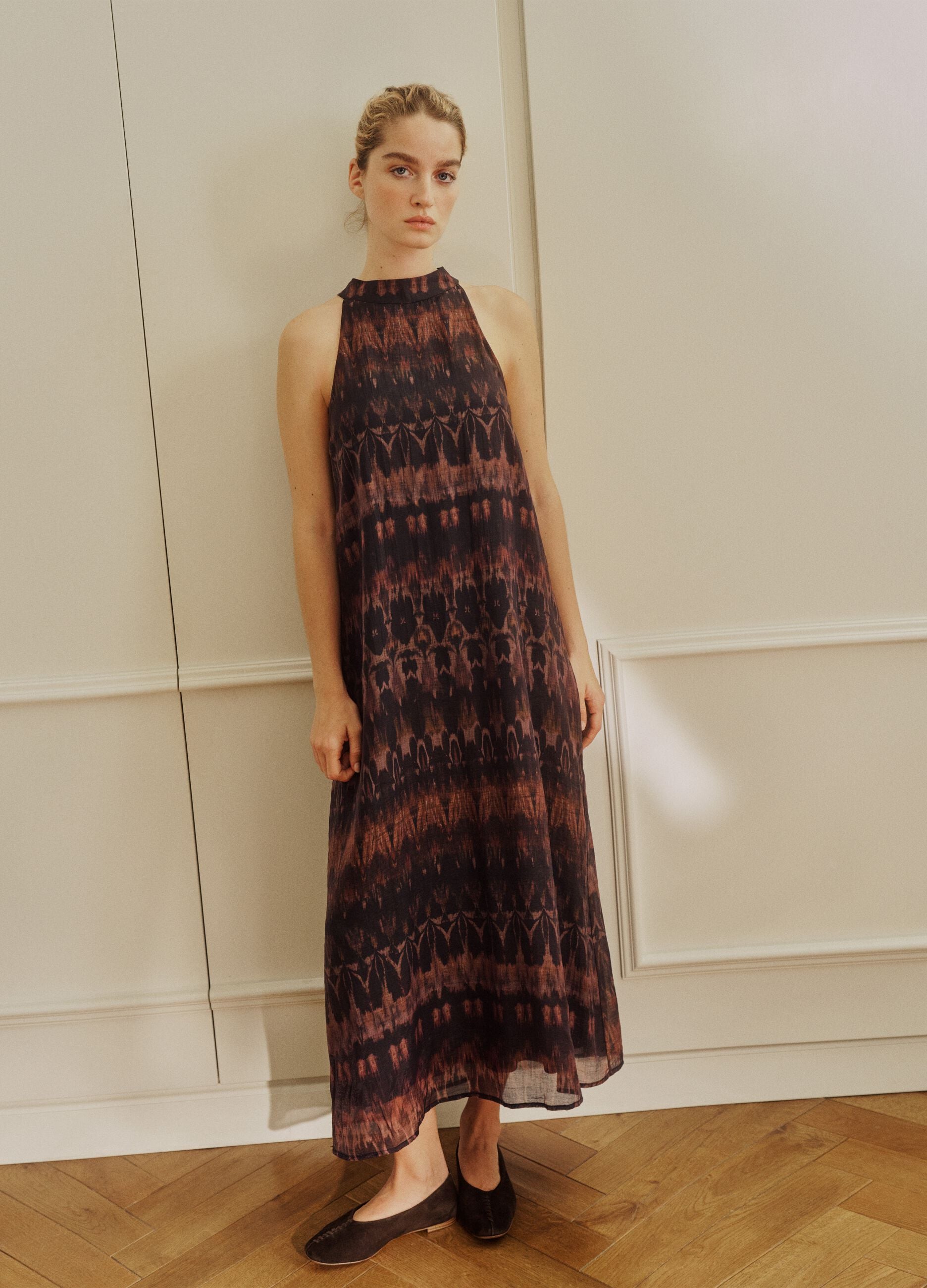 Vestido maxi roxo em mistura de lyocell