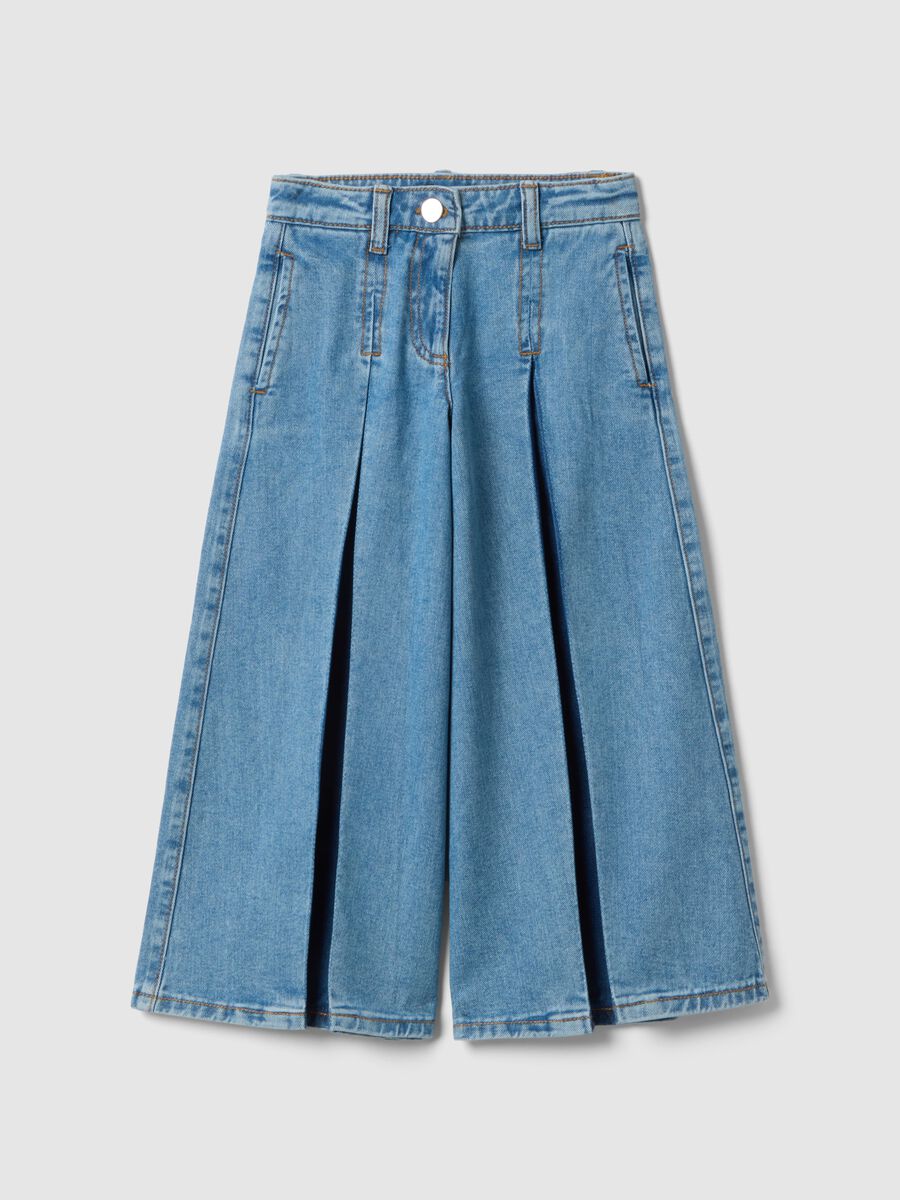 Girls' Pure Cotton Denim Super Wide Leg Jeans_0