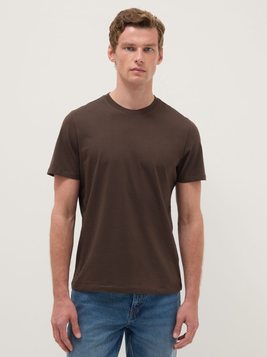 Brown pure cotton regular fit T-shirt_0