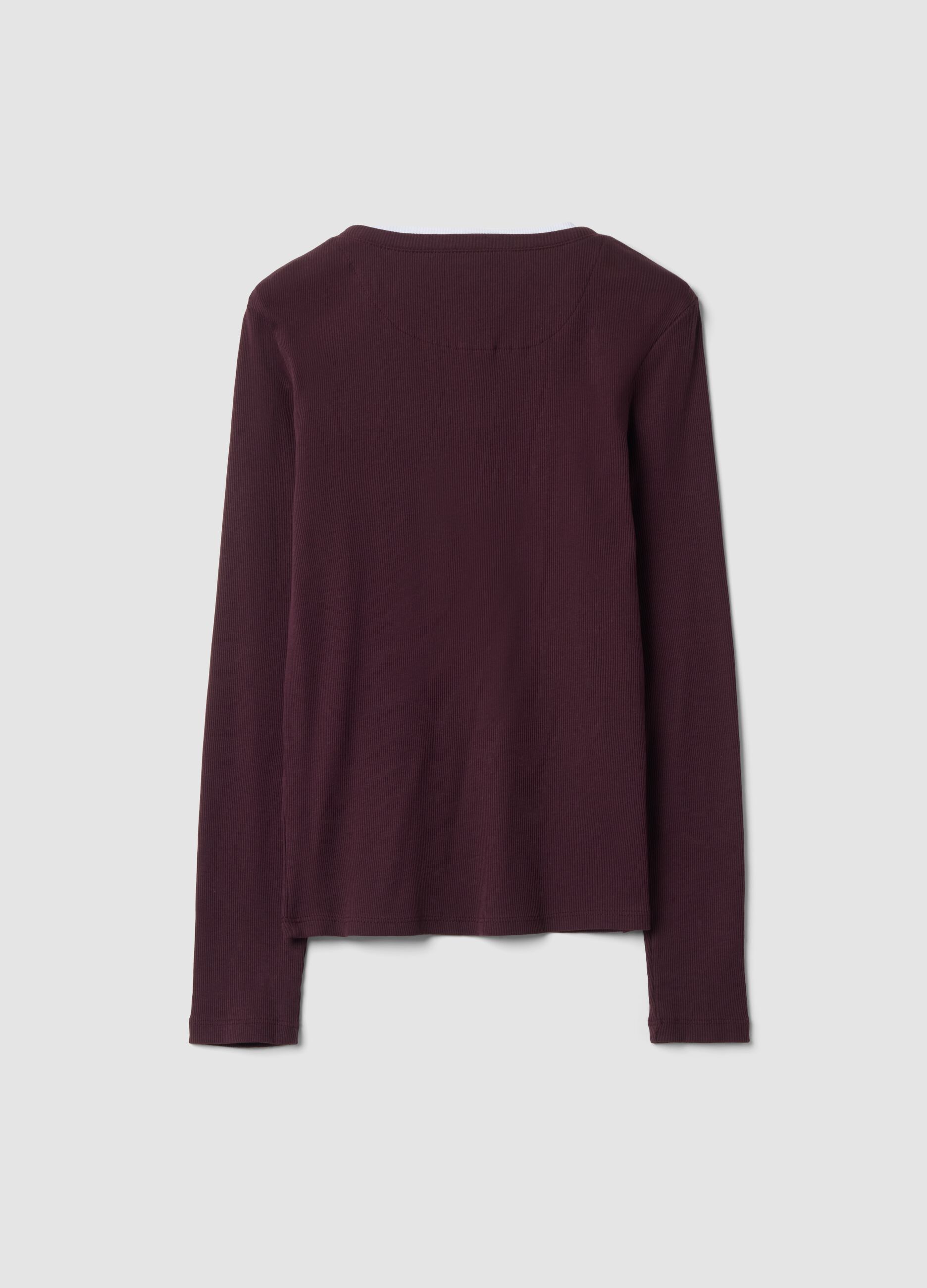 Purple crew-neck pure cotton T-shirt