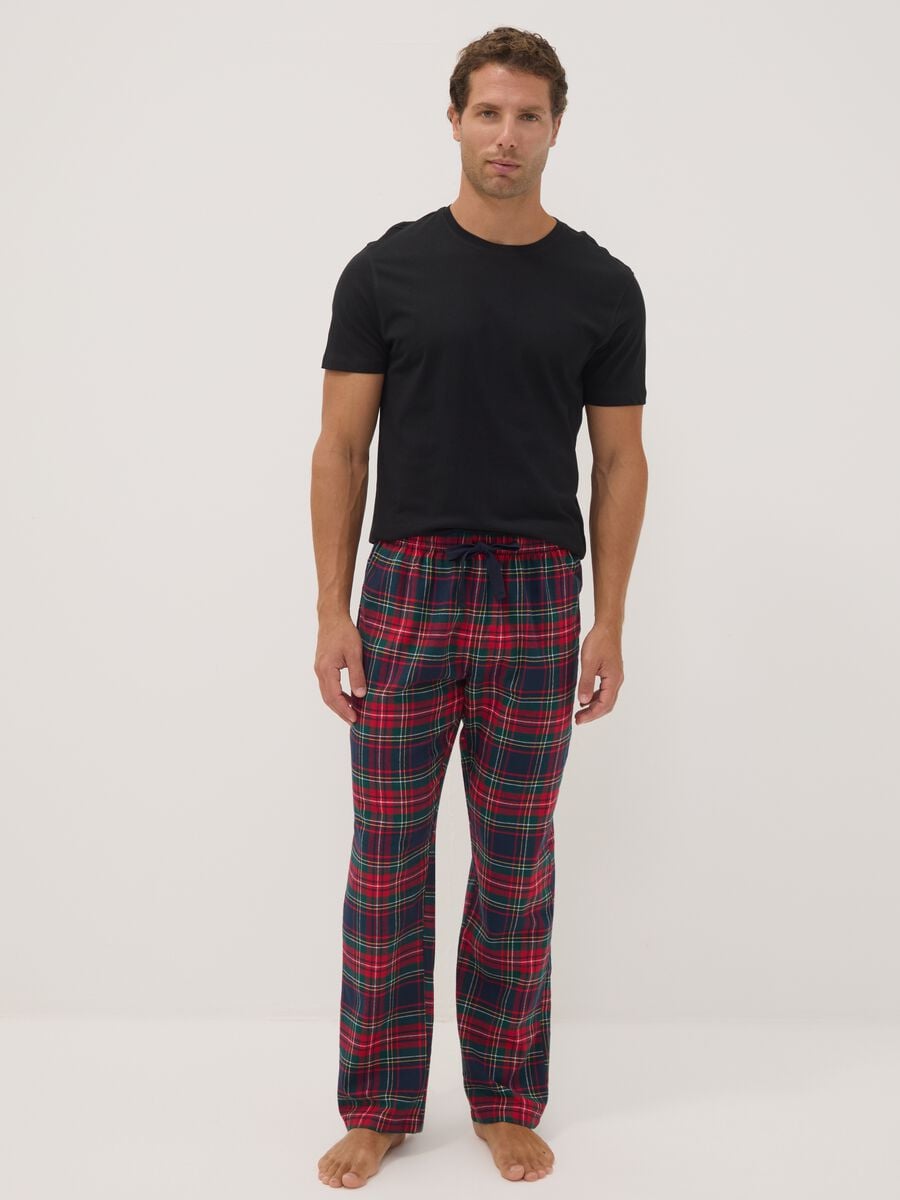 Red checked organic cotton flannel pyjama trousers_0