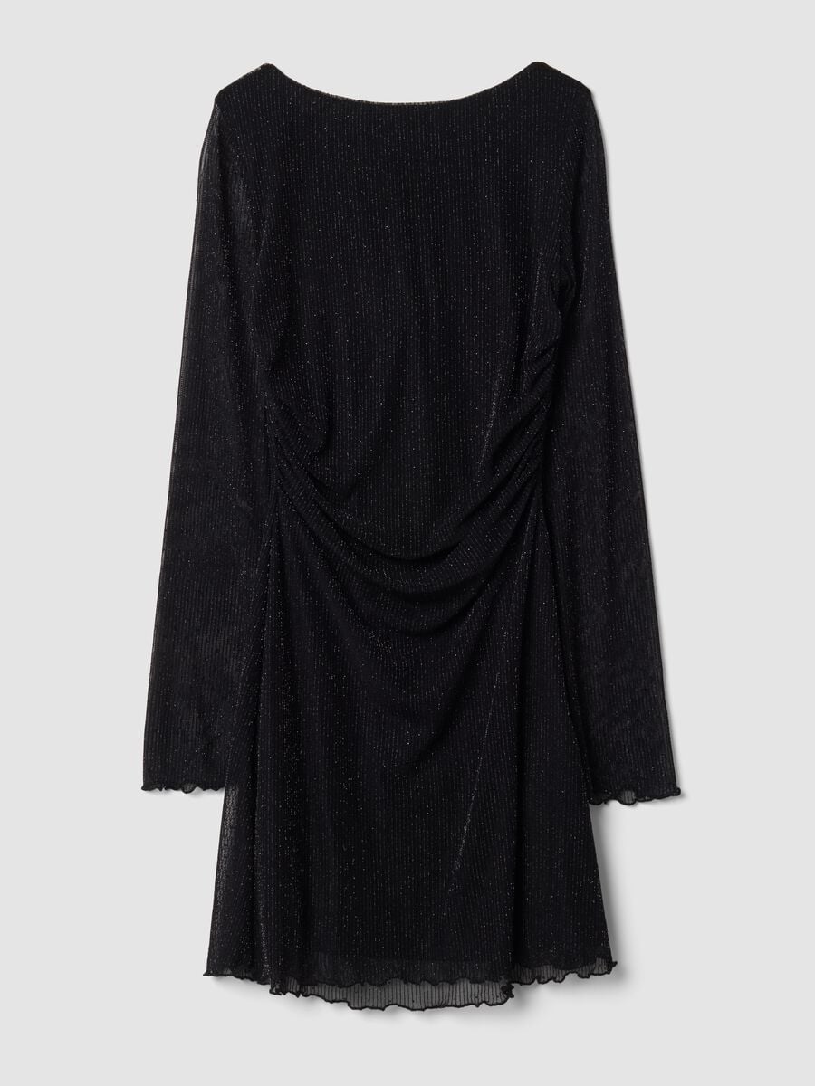 Schwarzes Kleid aus Stretchmaterial mit Rundhalsausschnitt_0