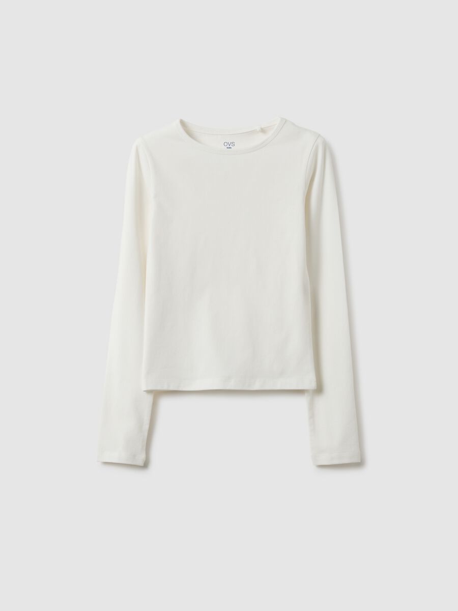 Girls' Slim Fit White Long Sleeve Cotton Blend Top_3