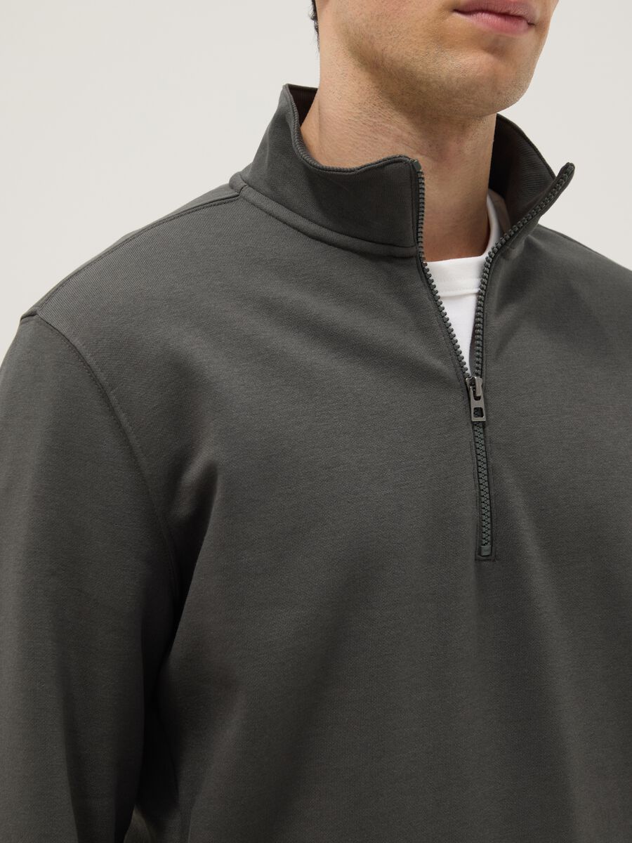 Grey regular fit cotton-blend sweatshirt with half zip_3