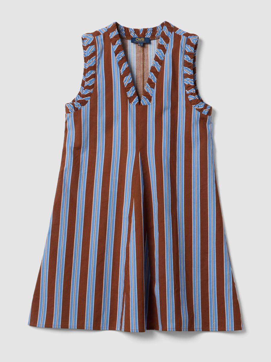 Multicolour striped pure cotton mini dress with V-neck, regular fit_4