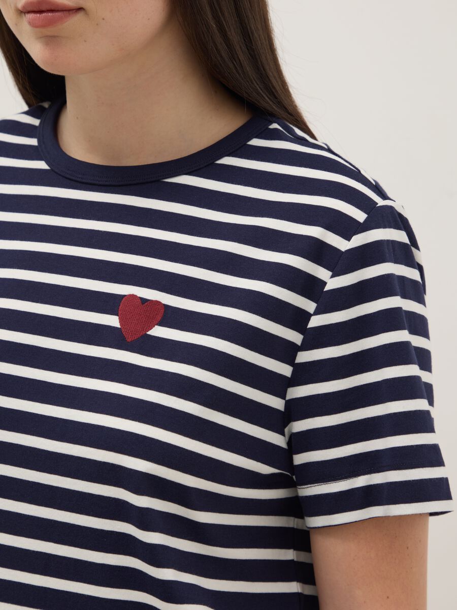 Multicolor striped regular fit stretch cotton t-shirt with heart_3