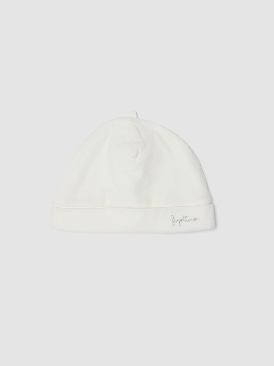 Cappello bianco in puro cotone organico per neonati_0