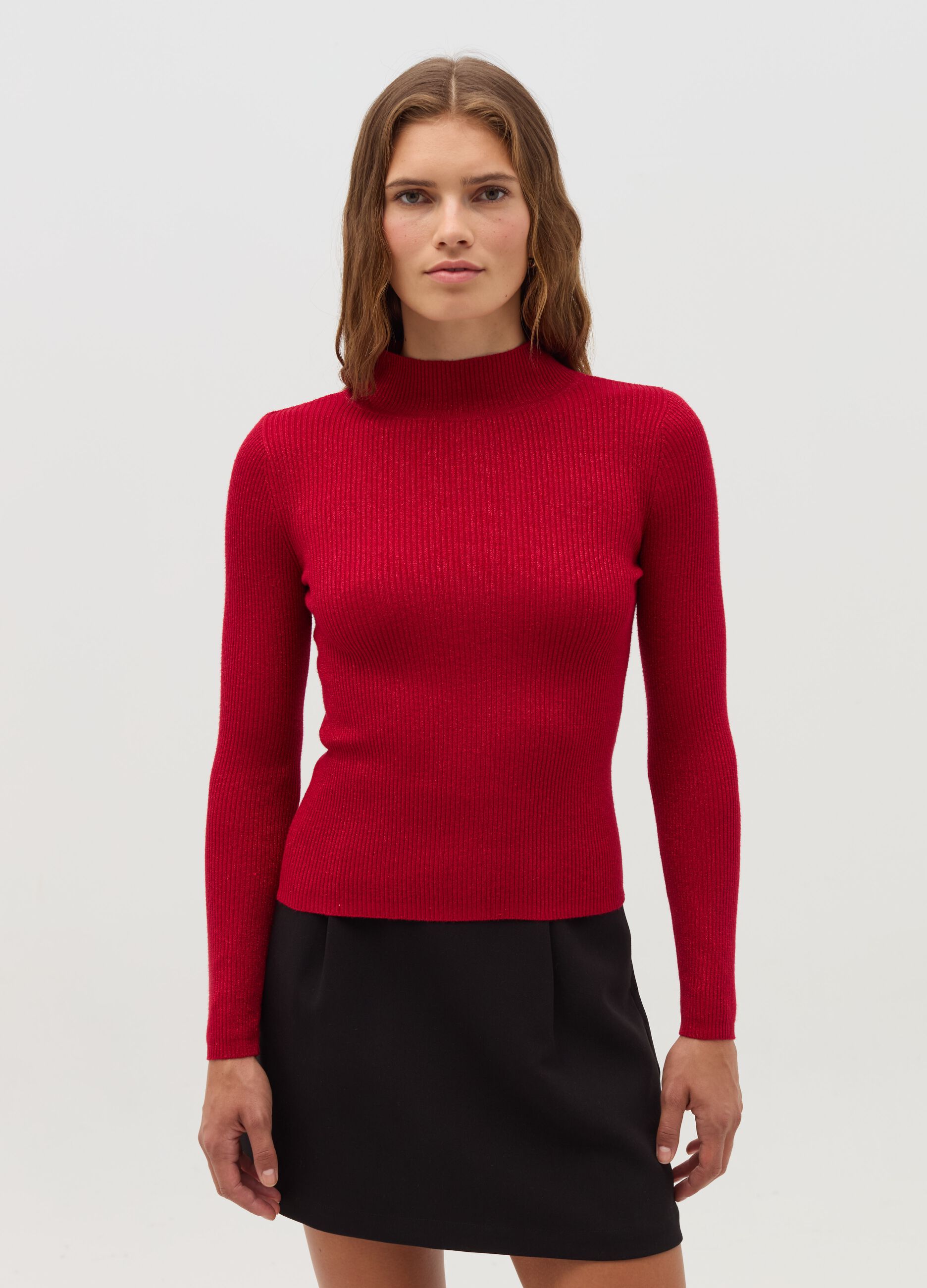 Pullover with high neck and lurex