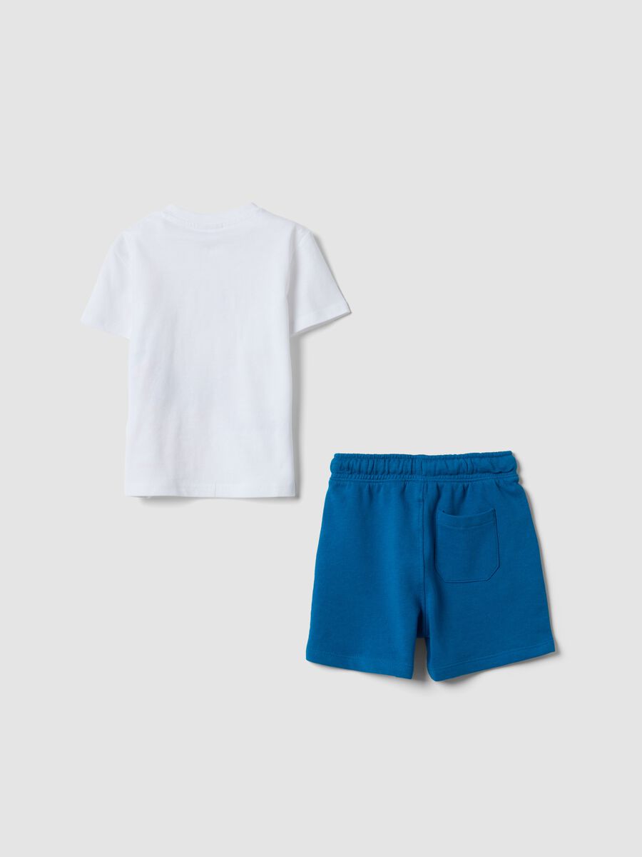 White and blue pure cotton t-shirt and shorts set for boys, regular fit_1