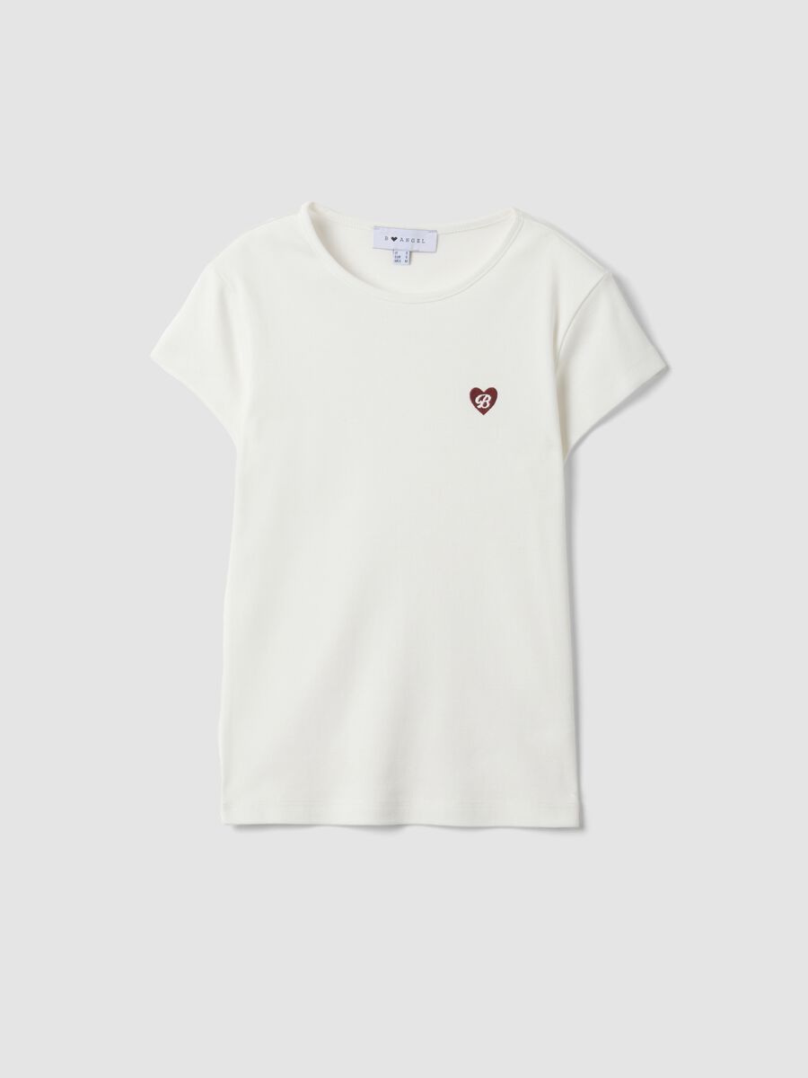 White pure cotton crew-neck T-shirt with heart print_0