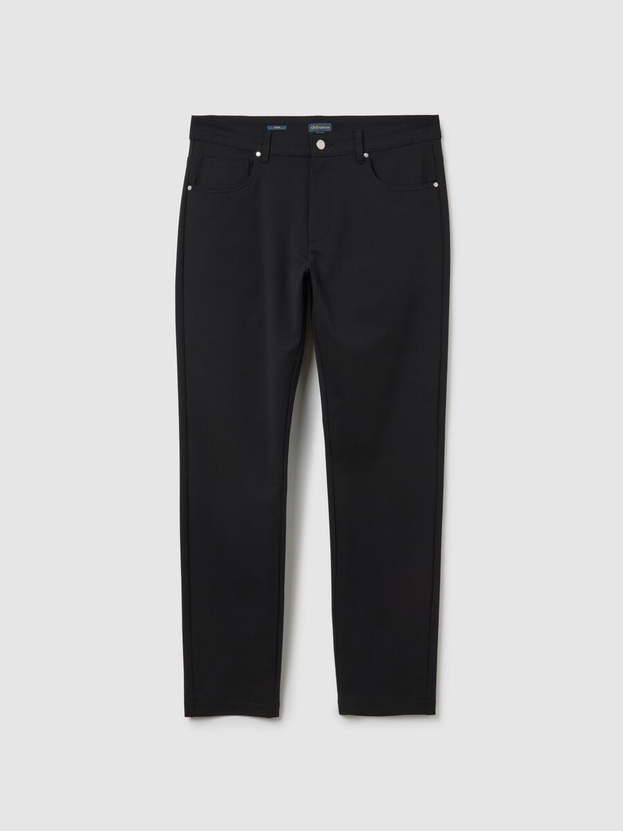 Black Cotton Blend Slim Fit Trousers_4