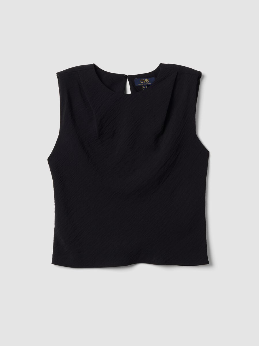 Schwarze &auml;rmellose Bluse mit Pliss&eacute;-Struktur, Regular Fit_4