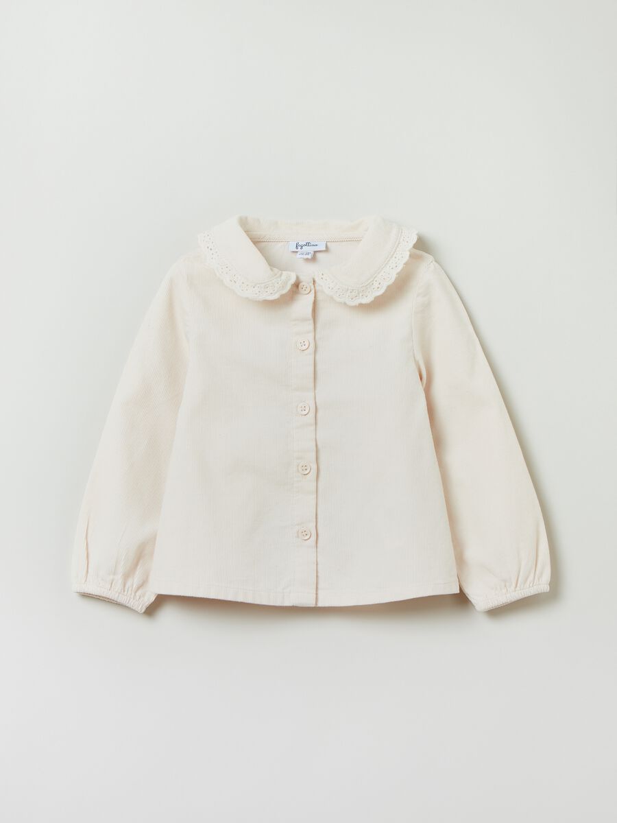 Corduroy shirt with broderie anglaise_0