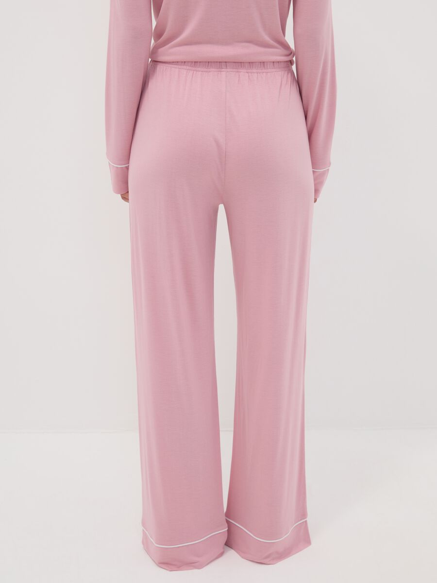 Pink pure viscose pyjama trousers with drawstring, regular fit_2