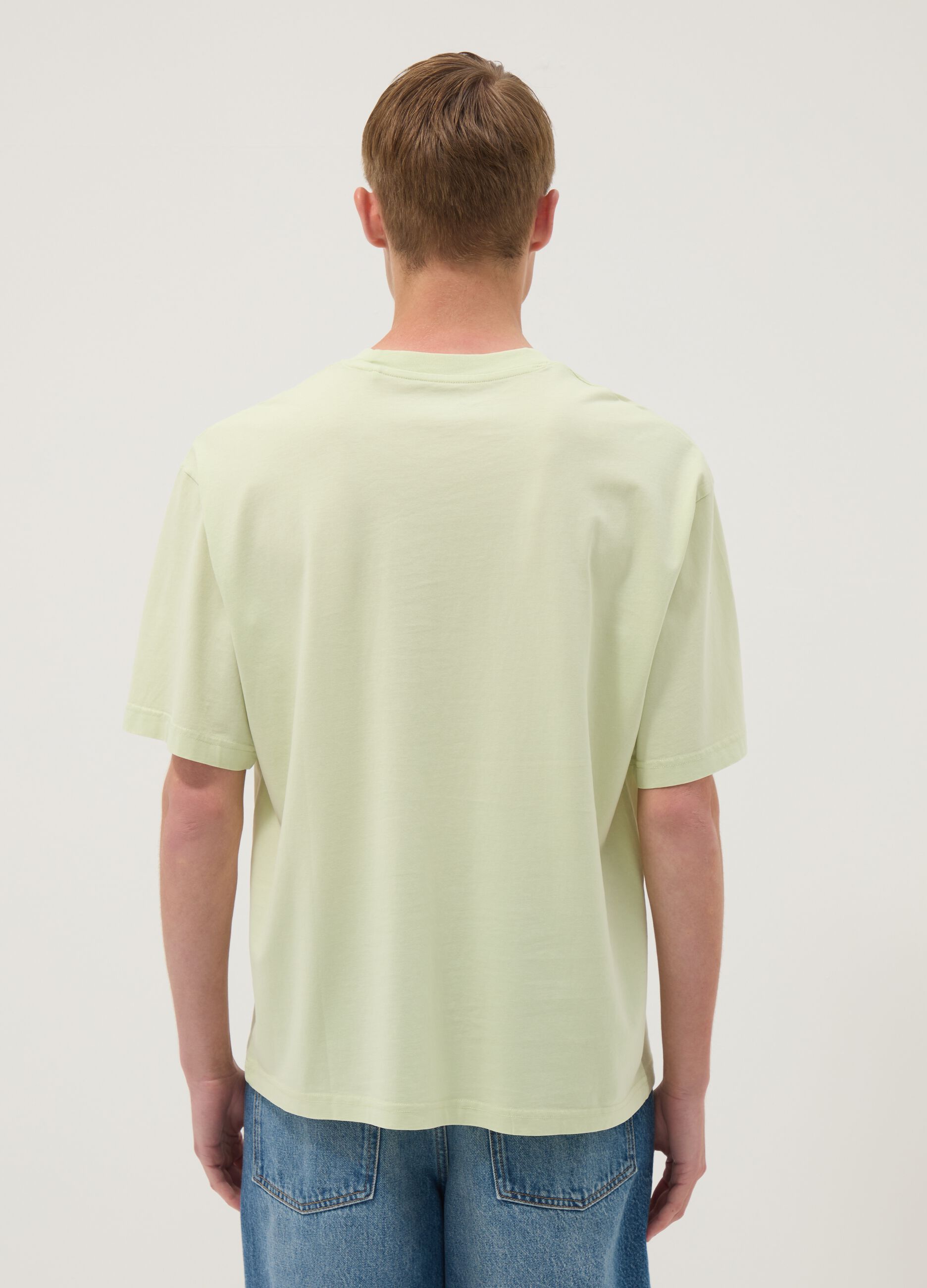 Green pure cotton T-shirt with chest pocket