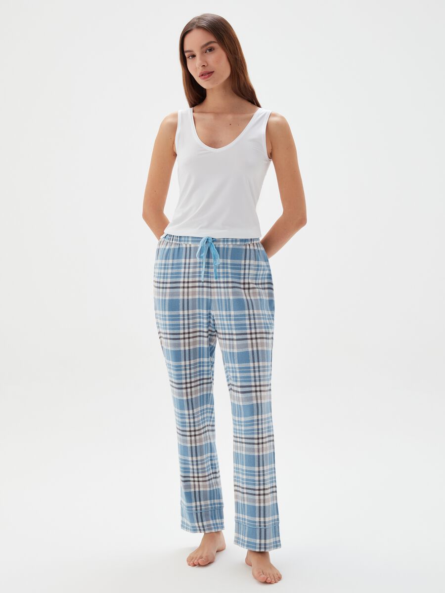 Pantalone pigiama in flanella check con lurex_0