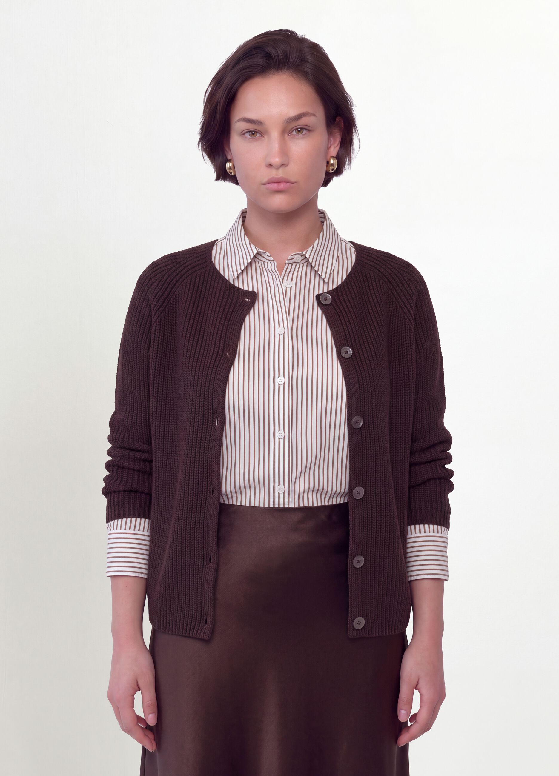 Multicolour pure cotton crew-neck cardigan, regular fit