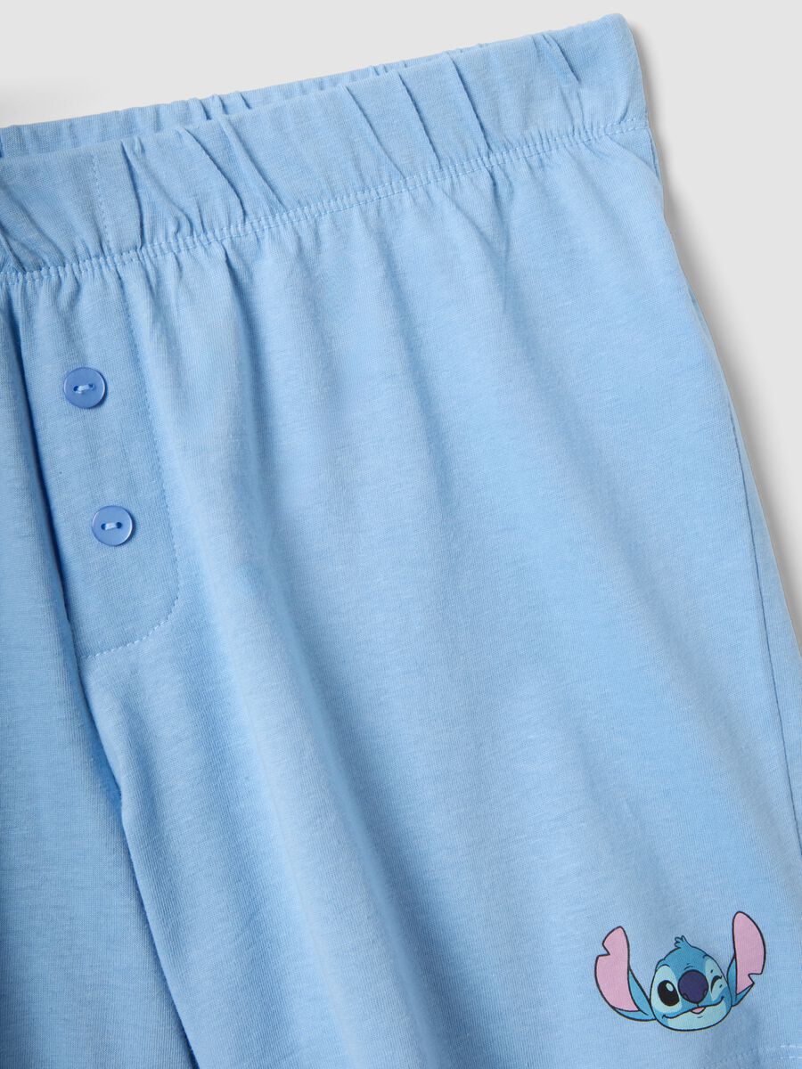 Pyjama court blanc et bleu clair en pur coton avec imprim&eacute; Stitch_2