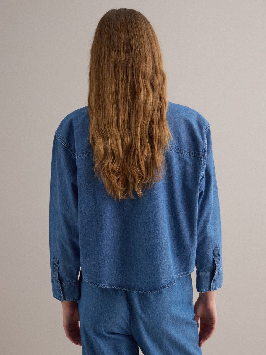 Regular fit blue denim pure cotton shirt_3