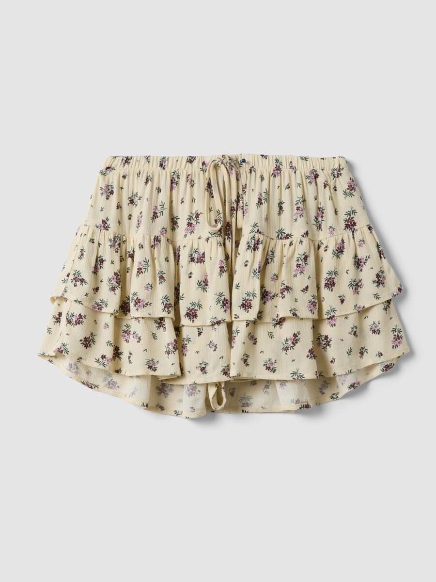 Mini gonna bianca in pura viscosa con balze_0