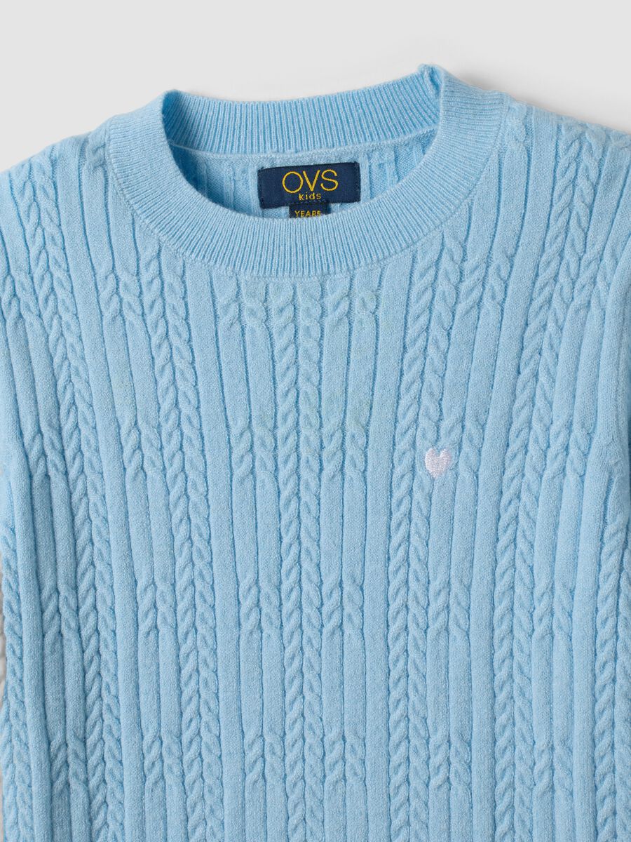 Sky-blue fitted viscose-blend cable-knit crew-neck jumper for girls_2